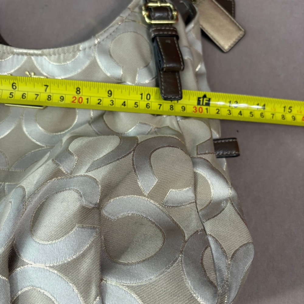 Coach Hobo Womens Medium Beige Signature Optic Art Jacquard Leather Trim Bag - Picture 15 of 16